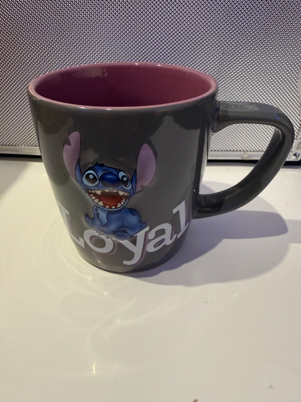 Stitch "Loyal" Ceramic Mug - Gray Exterior Pink Interior